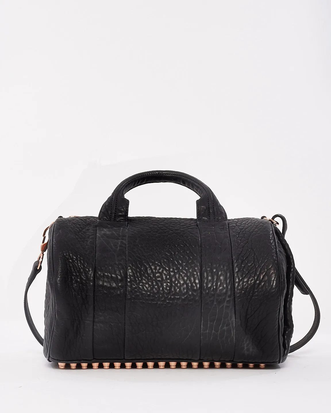 Alexander Wang Black Pebble Lambskin & Rose Gold Studded Rocco Bag
