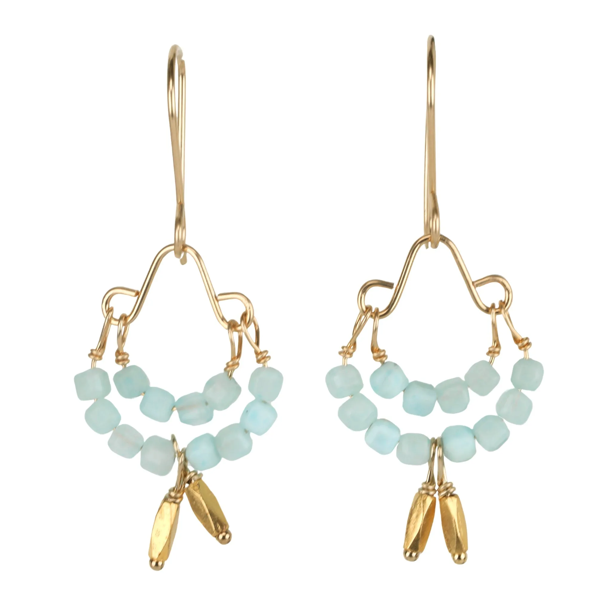 Amazonite & Gold Vermeil Beaded "Double Hoop" Earrings