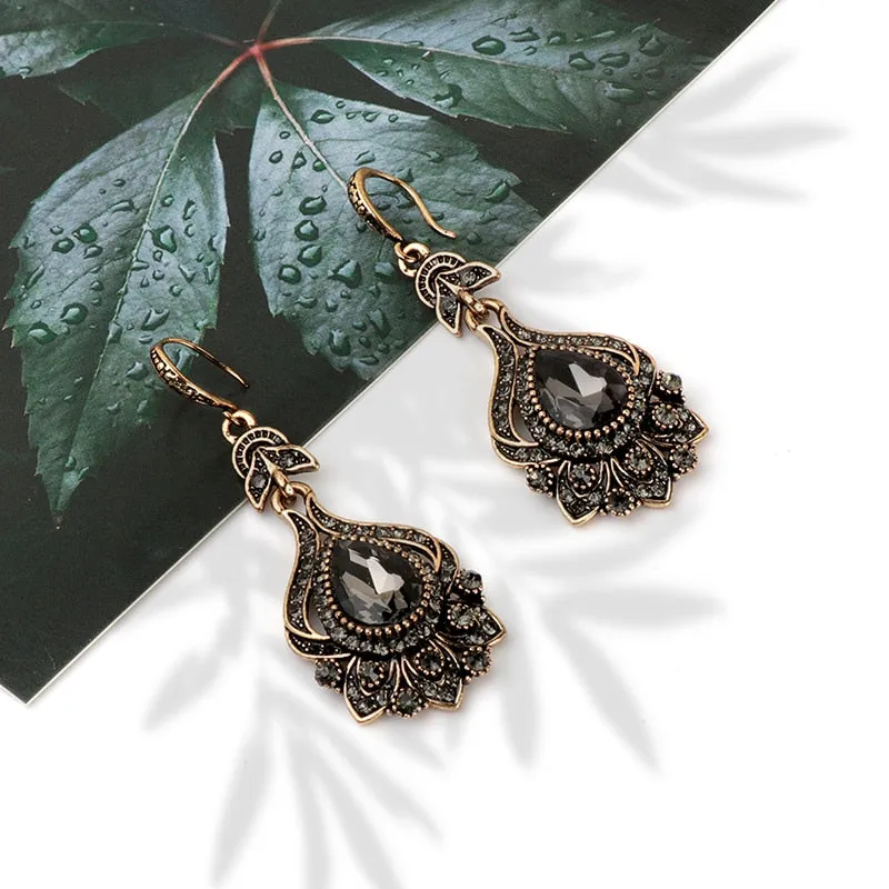 Antique Gold Drop Earrings Necklace Women Bridal Jewelry