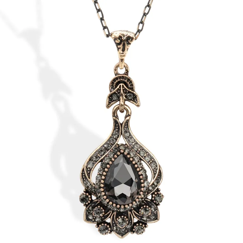 Antique Gold Drop Earrings Necklace Women Bridal Jewelry