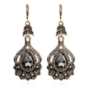 Antique Gold Drop Earrings Necklace Women Bridal Jewelry