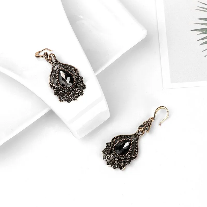 Antique Gold Drop Earrings Necklace Women Bridal Jewelry