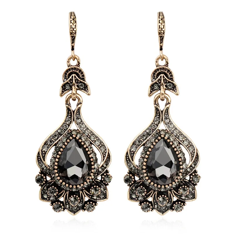 Antique Gold Drop Earrings Necklace Women Bridal Jewelry