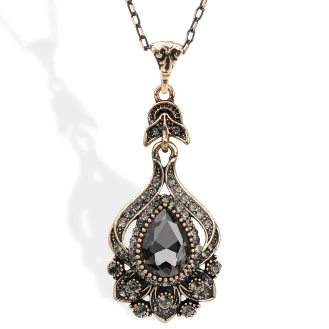 Antique Gold Drop Earrings Necklace Women Bridal Jewelry