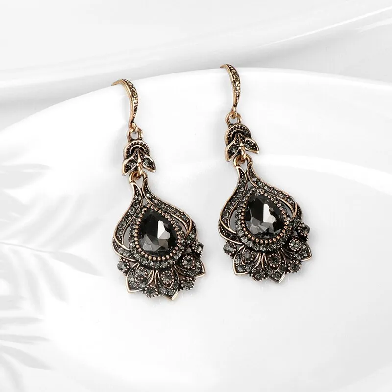 Antique Gold Drop Earrings Necklace Women Bridal Jewelry