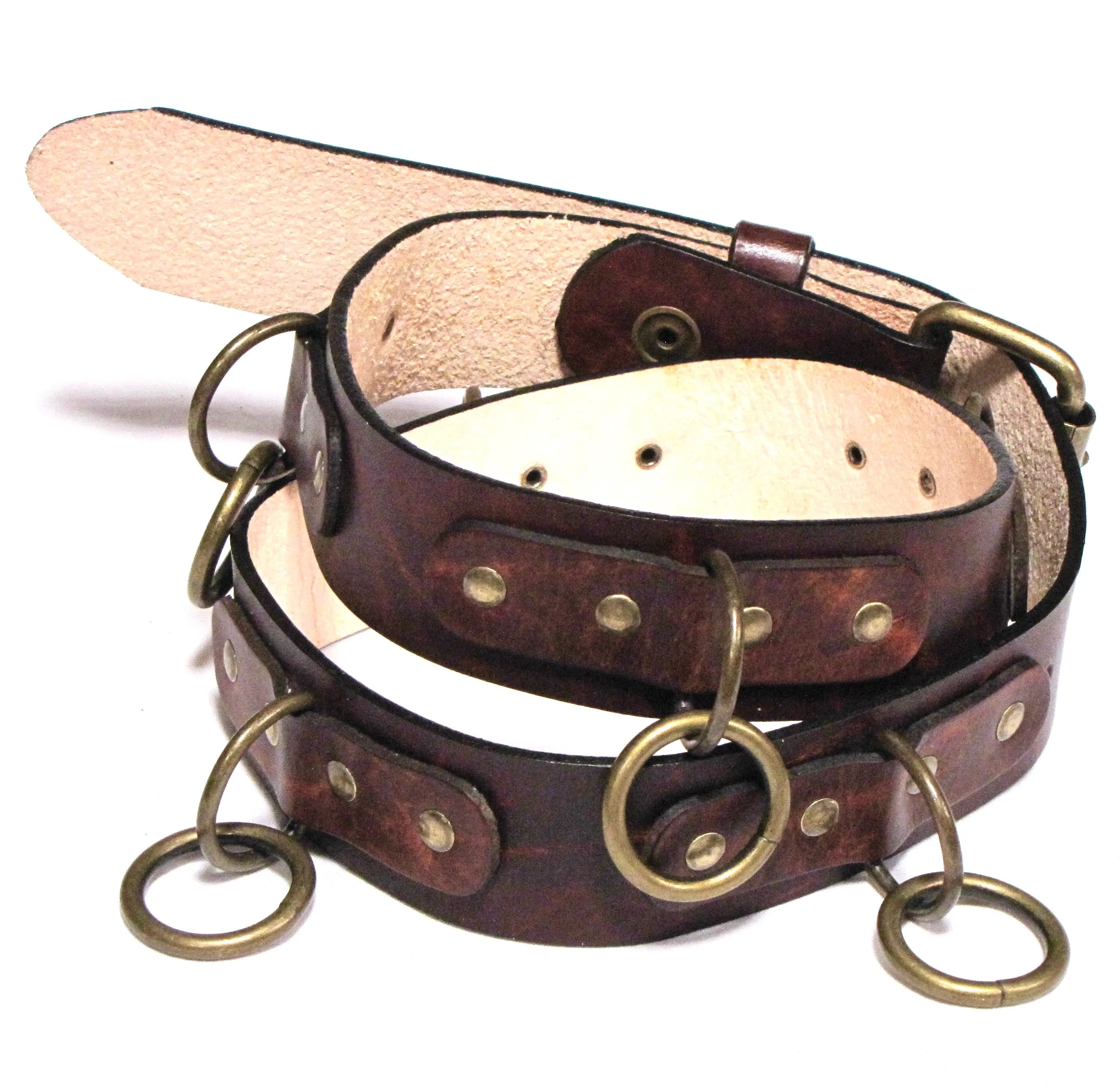 ARB-5  1 1/2" Antique Finish Bondage Belt w/Brass Rings