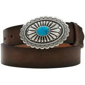 Ariat® Ladies Distressed Brown Belt w/ Turquoise Buckle