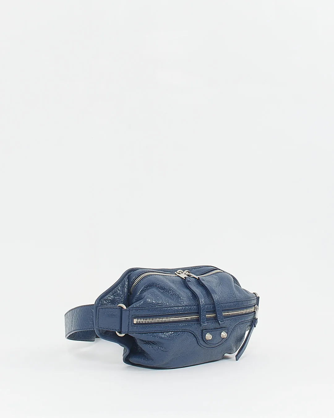 Balenciaga Blue Crinkled Leather Belt Bag