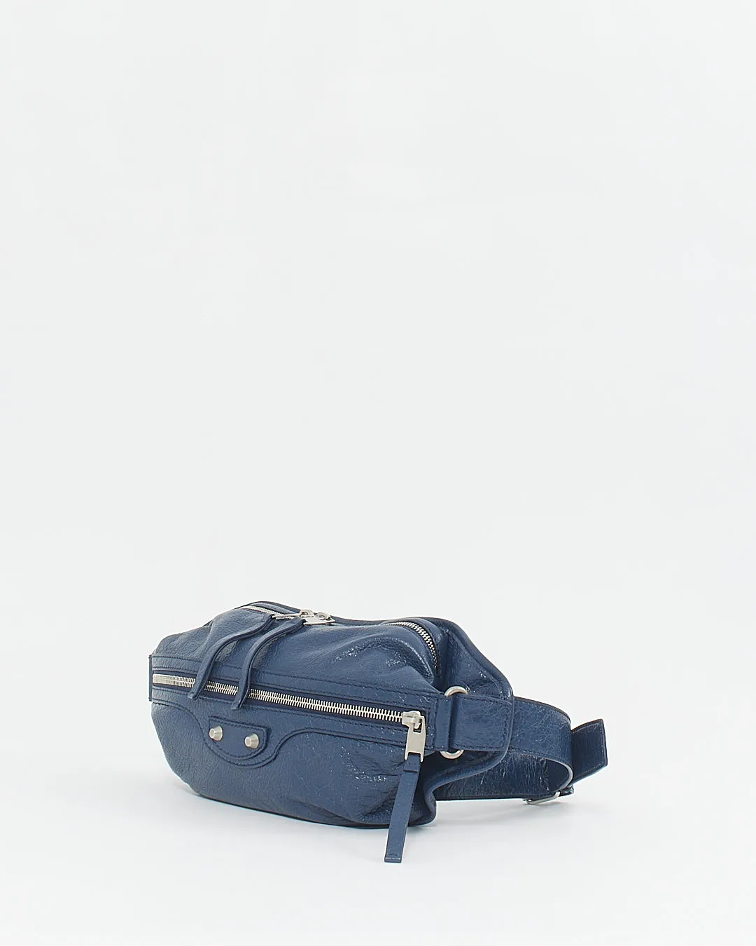 Balenciaga Blue Crinkled Leather Belt Bag