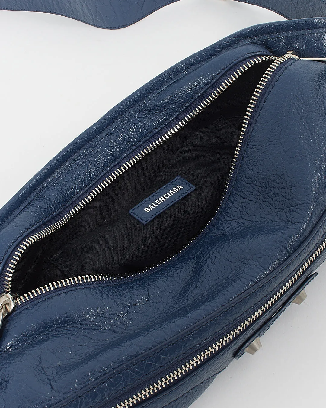 Balenciaga Blue Crinkled Leather Belt Bag