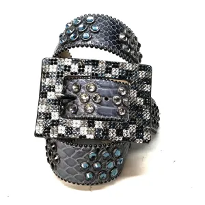 b.b. Simon Multi Blue Fully Loaded Big Block Leather Crystal Belt