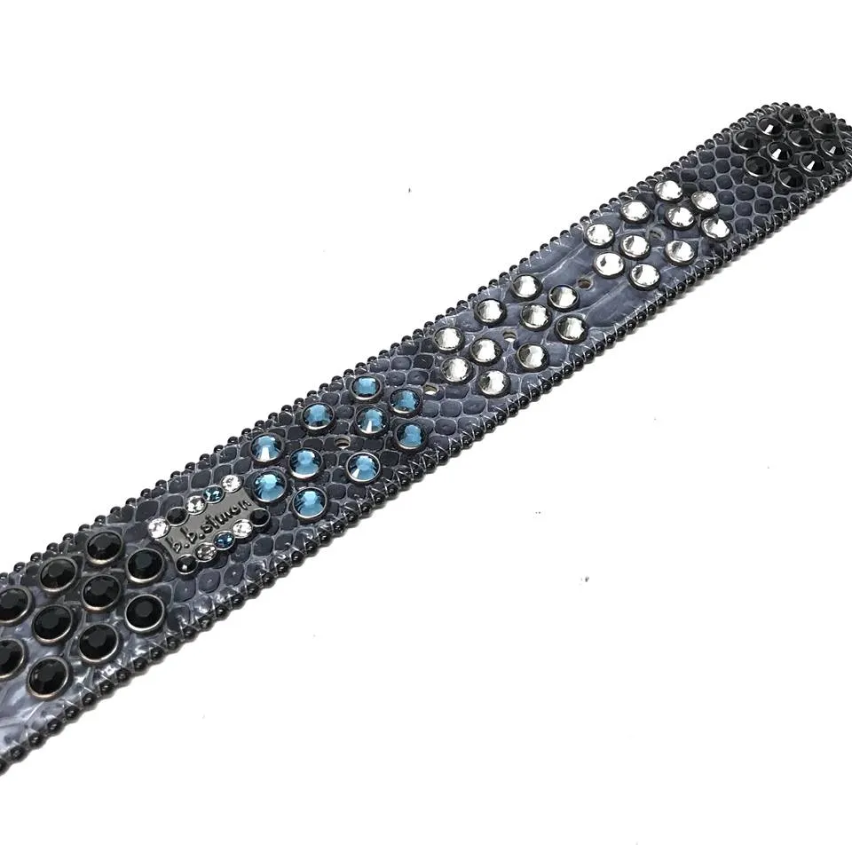 b.b. Simon Multi Blue Fully Loaded Big Block Leather Crystal Belt