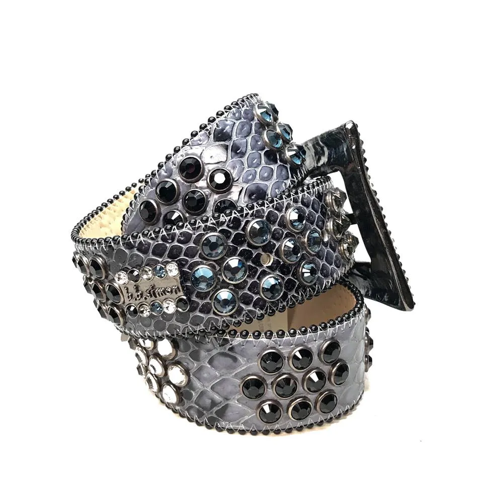 b.b. Simon Multi Blue Fully Loaded Big Block Leather Crystal Belt