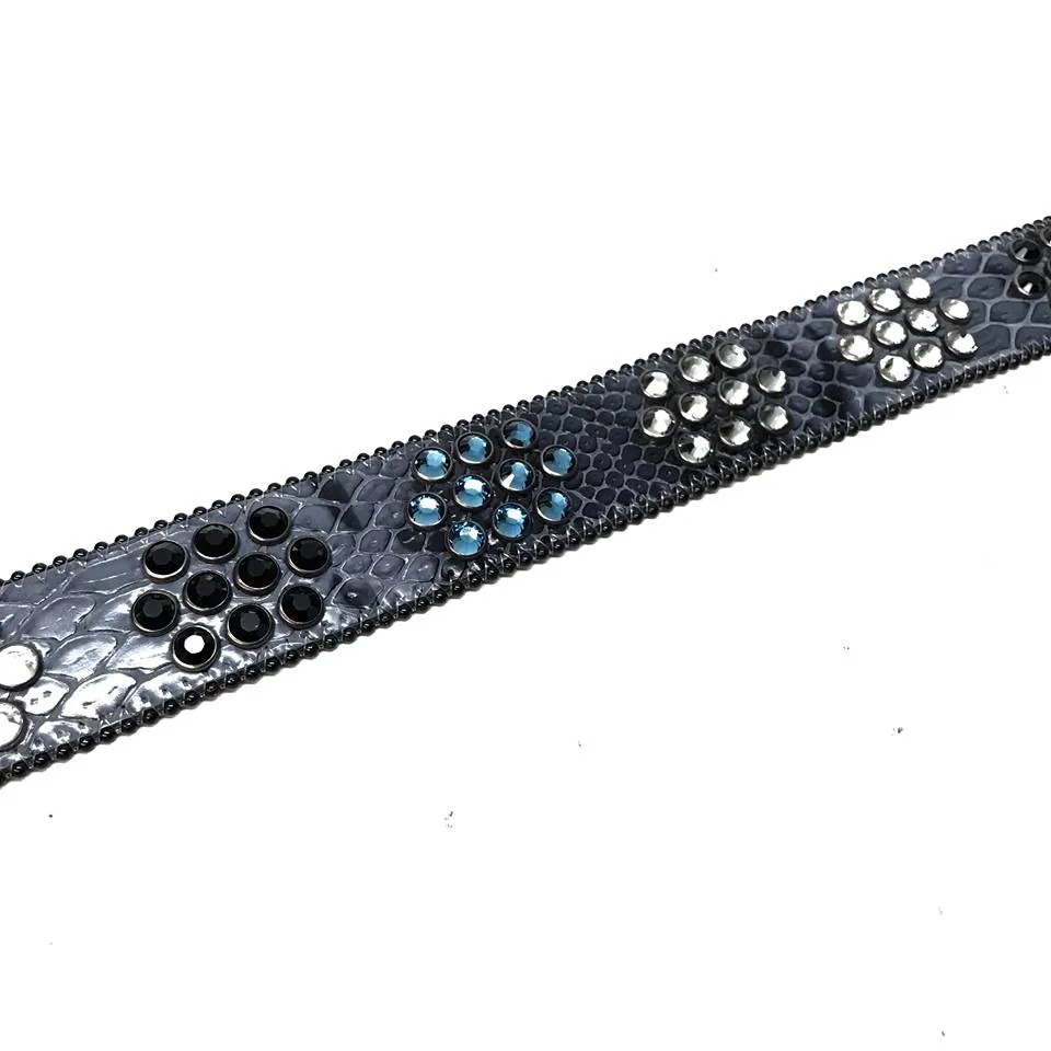 b.b. Simon Multi Blue Fully Loaded Big Block Leather Crystal Belt