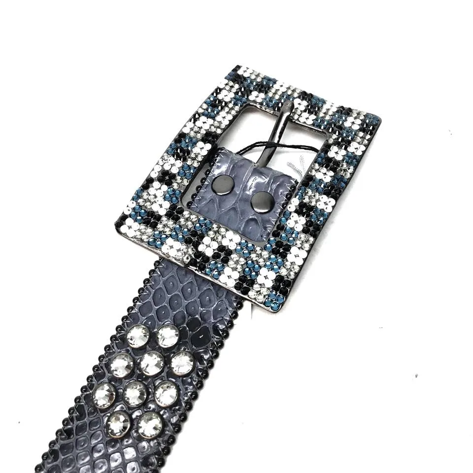 b.b. Simon Multi Blue Fully Loaded Big Block Leather Crystal Belt