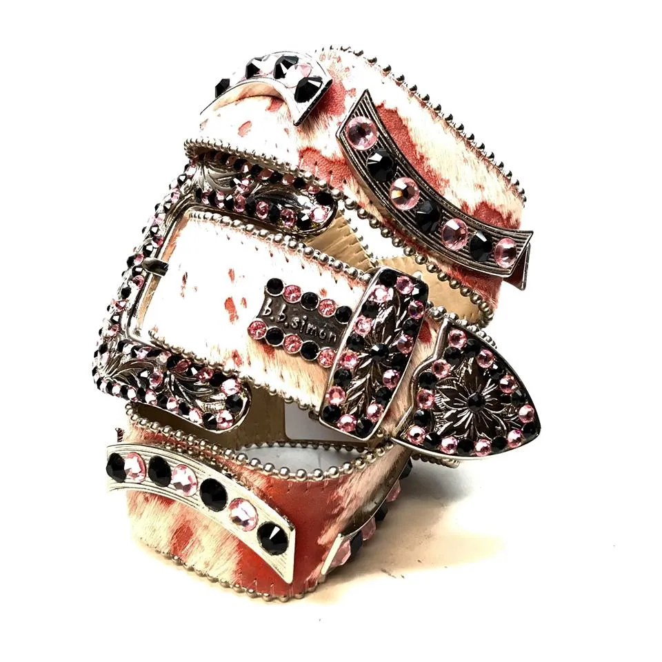 b.b. Simon Salmon/Black Pony Hair Crystal Belt