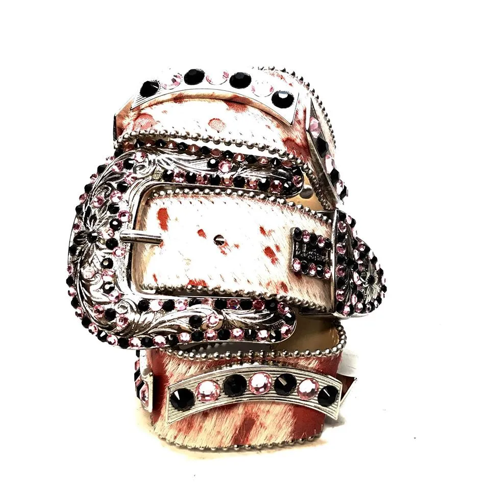 b.b. Simon Salmon/Black Pony Hair Crystal Belt