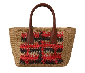 Beige Brown Paglia Raffia Shopping Tote Purse