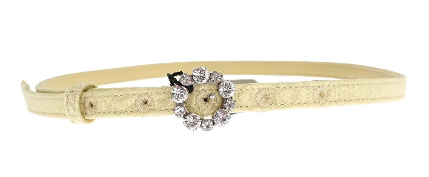 Beige Cotton Leather Crystal Buckle Belt