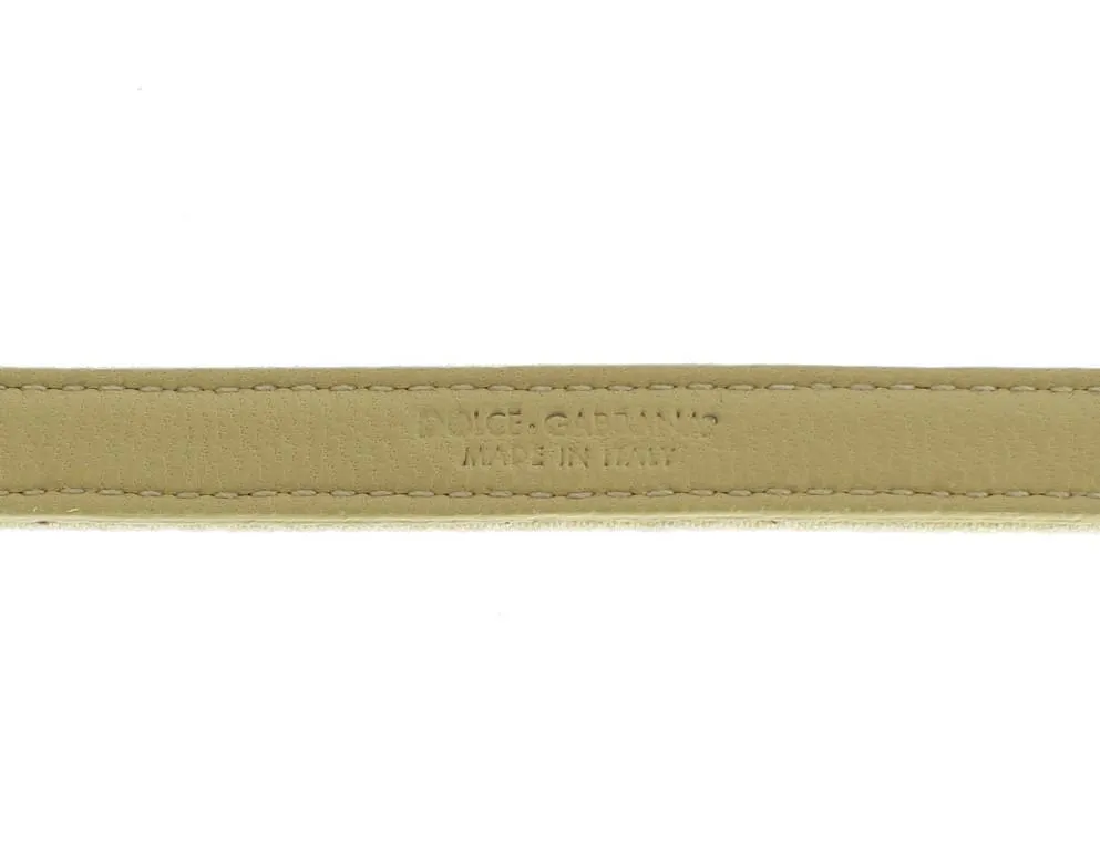 Beige Cotton Leather Crystal Buckle Belt