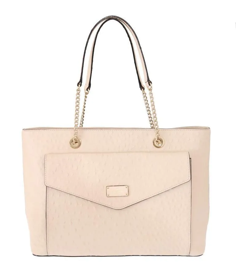 Beige HALSEY Ostrich Leather Tote Bag