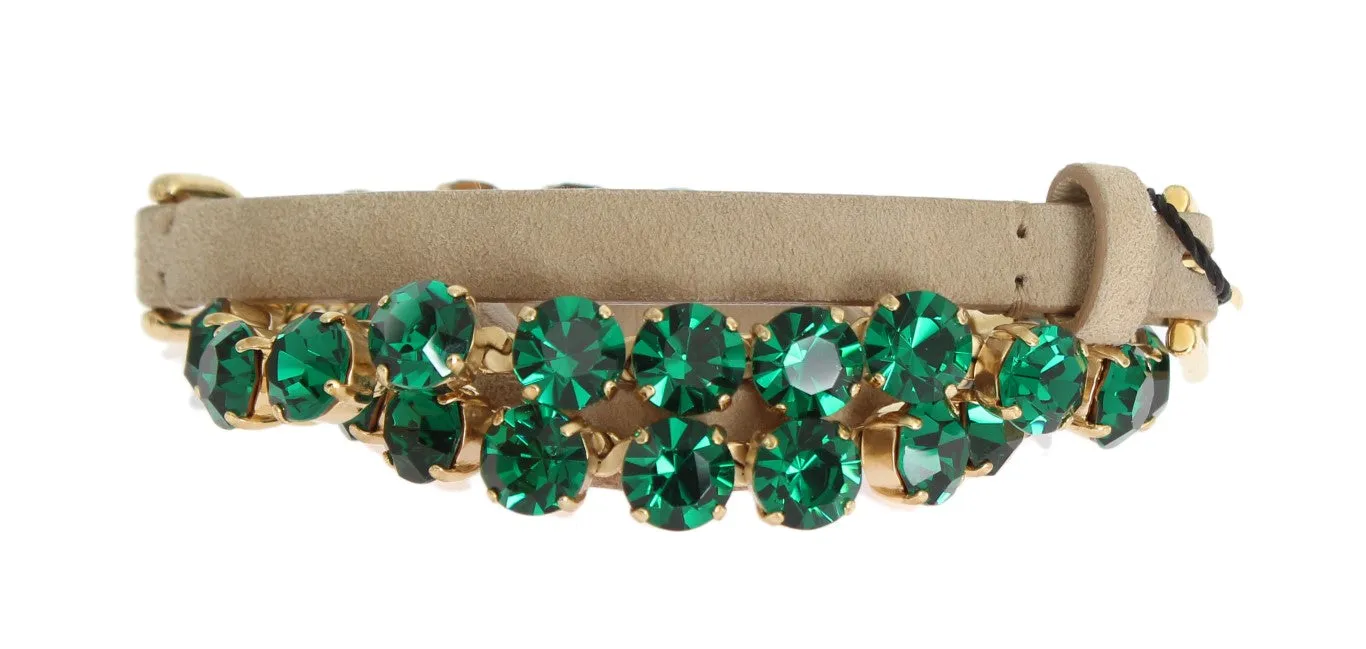 Beige Leather Green Crystal Belt