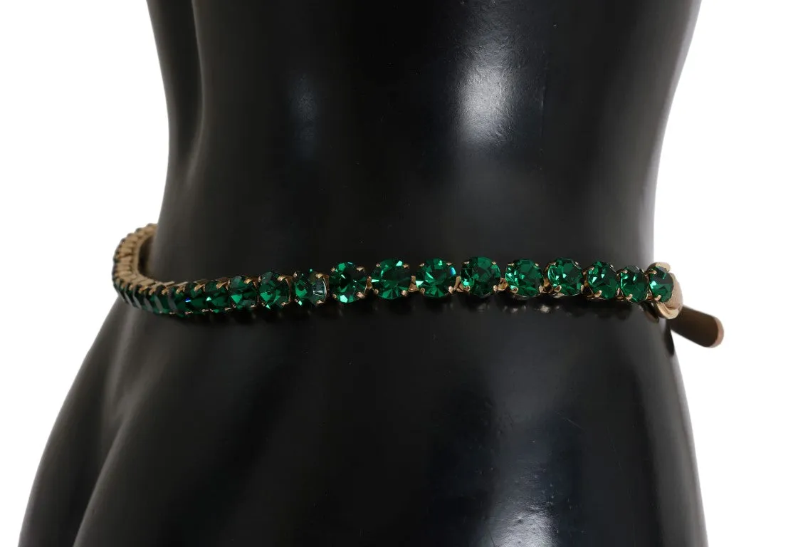 Beige Leather Green Crystal Belt