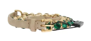 Beige Leather Green Crystal Belt