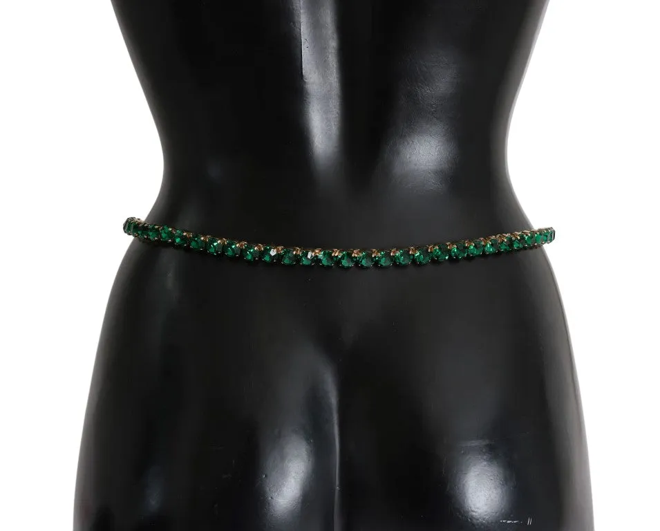 Beige Leather Green Crystal Belt