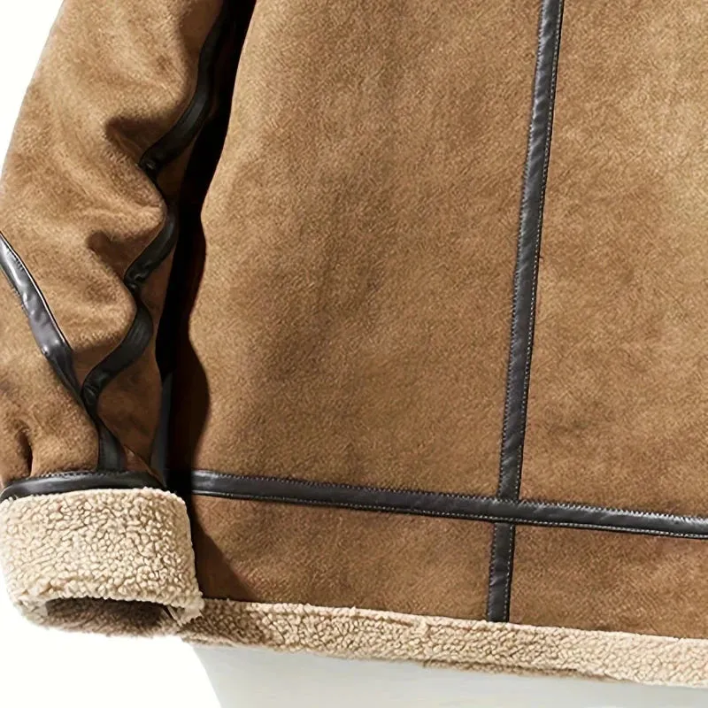 Betheknow Flauschige Wildlederjacke mit Fleecefutter für Herren