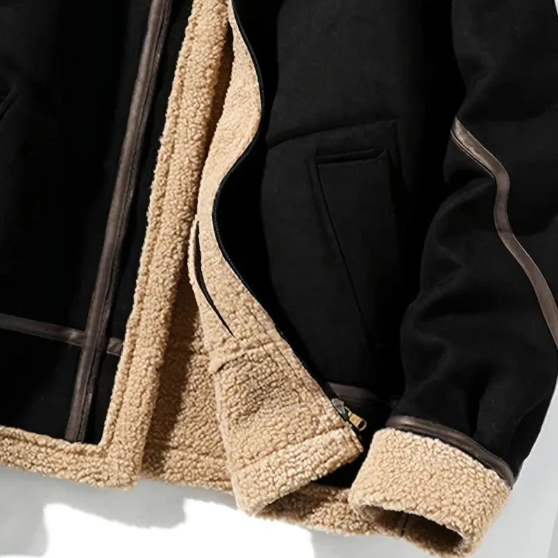 Betheknow Flauschige Wildlederjacke mit Fleecefutter für Herren