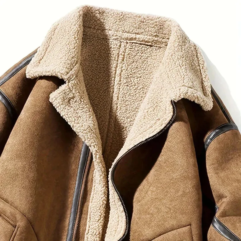 Betheknow Flauschige Wildlederjacke mit Fleecefutter für Herren