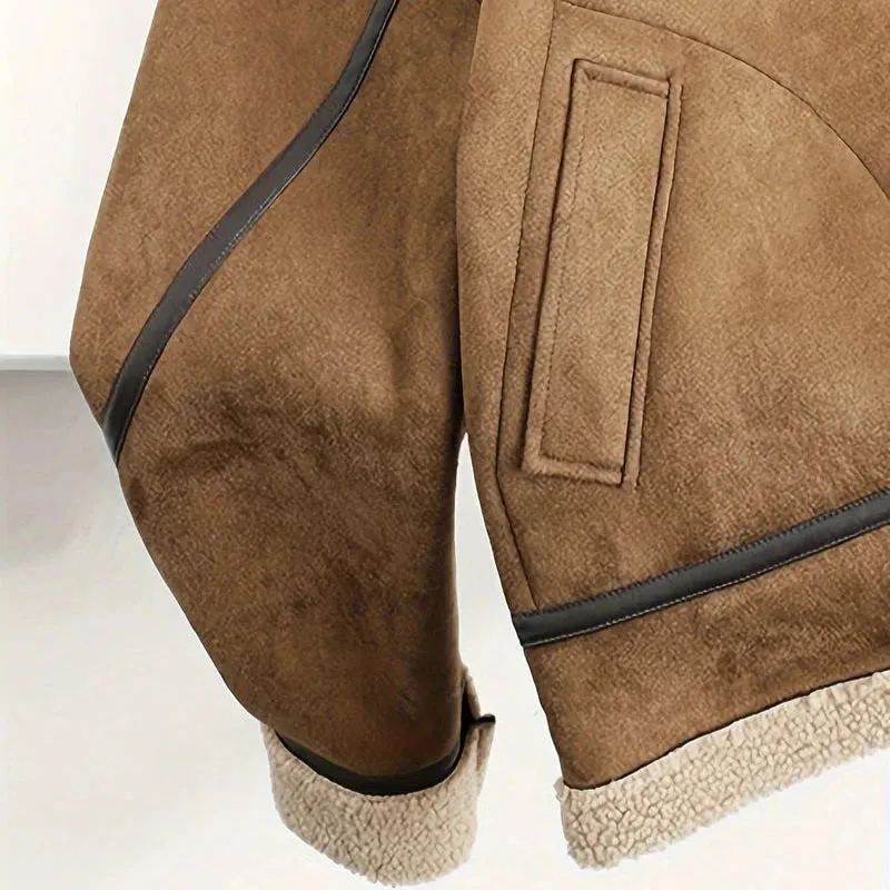 Betheknow Flauschige Wildlederjacke mit Fleecefutter für Herren
