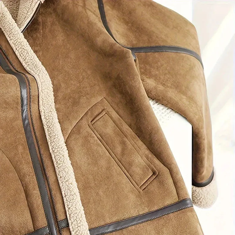 Betheknow Flauschige Wildlederjacke mit Fleecefutter für Herren