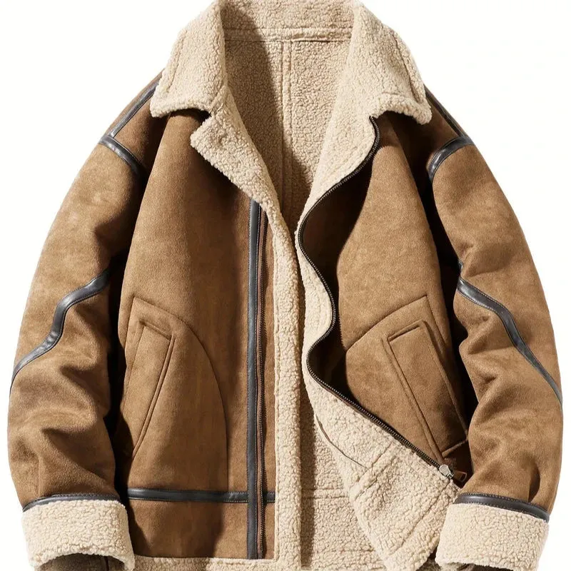 Betheknow Flauschige Wildlederjacke mit Fleecefutter für Herren