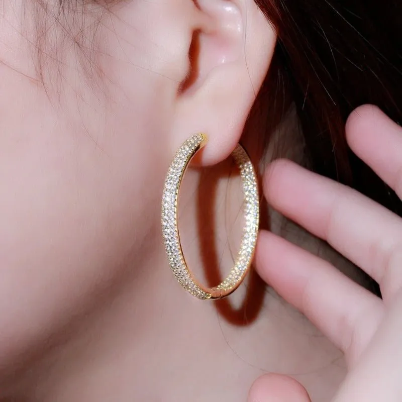 Big Round Double Hoop Earrings Gold Zircon for Women Jewelery