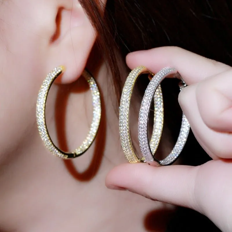 Big Round Double Hoop Earrings Gold Zircon for Women Jewelery