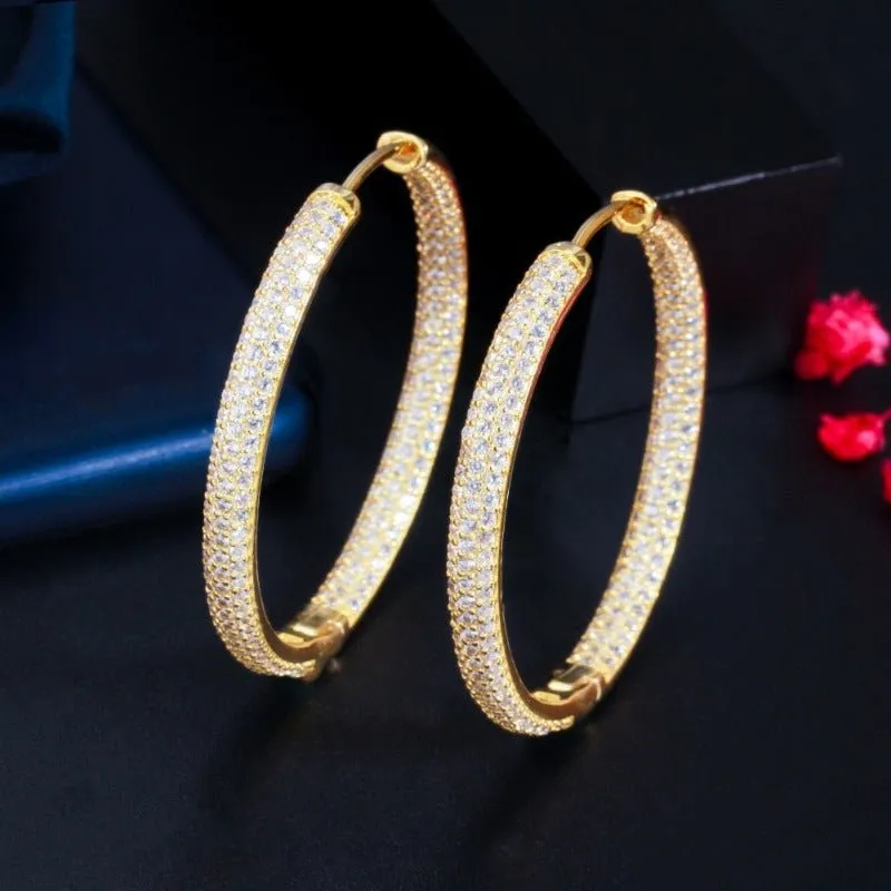 Big Round Double Hoop Earrings Gold Zircon for Women Jewelery