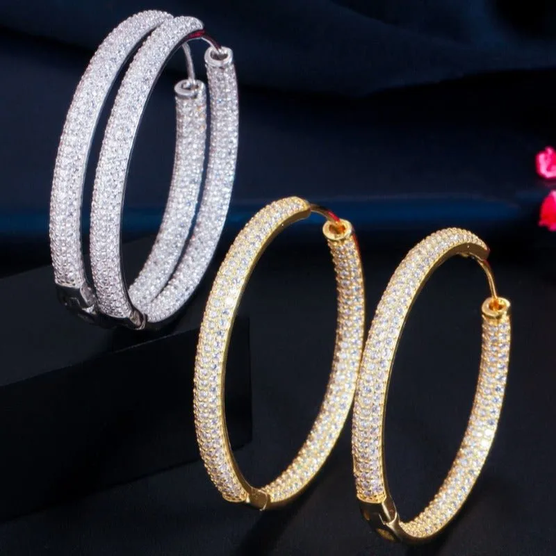 Big Round Double Hoop Earrings Gold Zircon for Women Jewelery