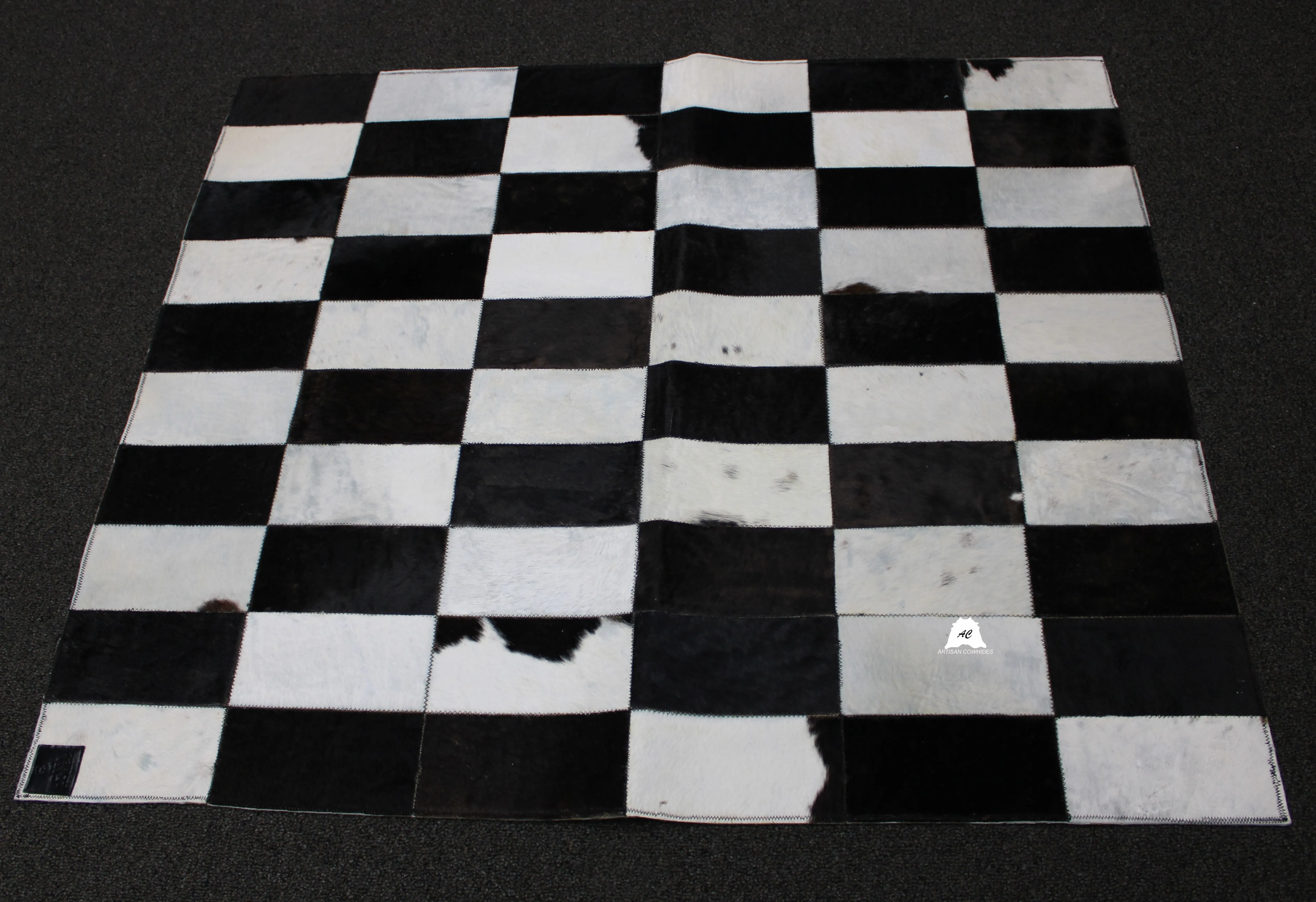 Black & white Patchwork Cowhide Rug –  Size 47 x 41 IN | 119x 105 cm | Premium Cowhide Rug