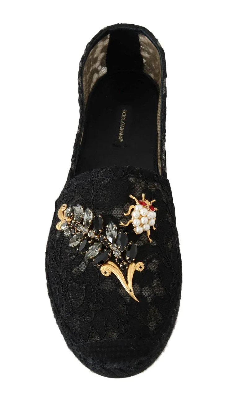 Black Crystal Espadrilles Shoes