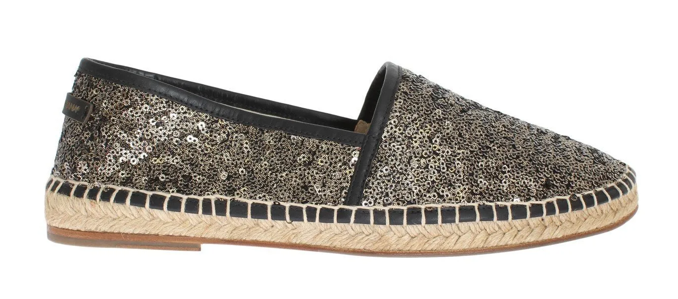 Black Gold Sequined Loafers Espadrilles