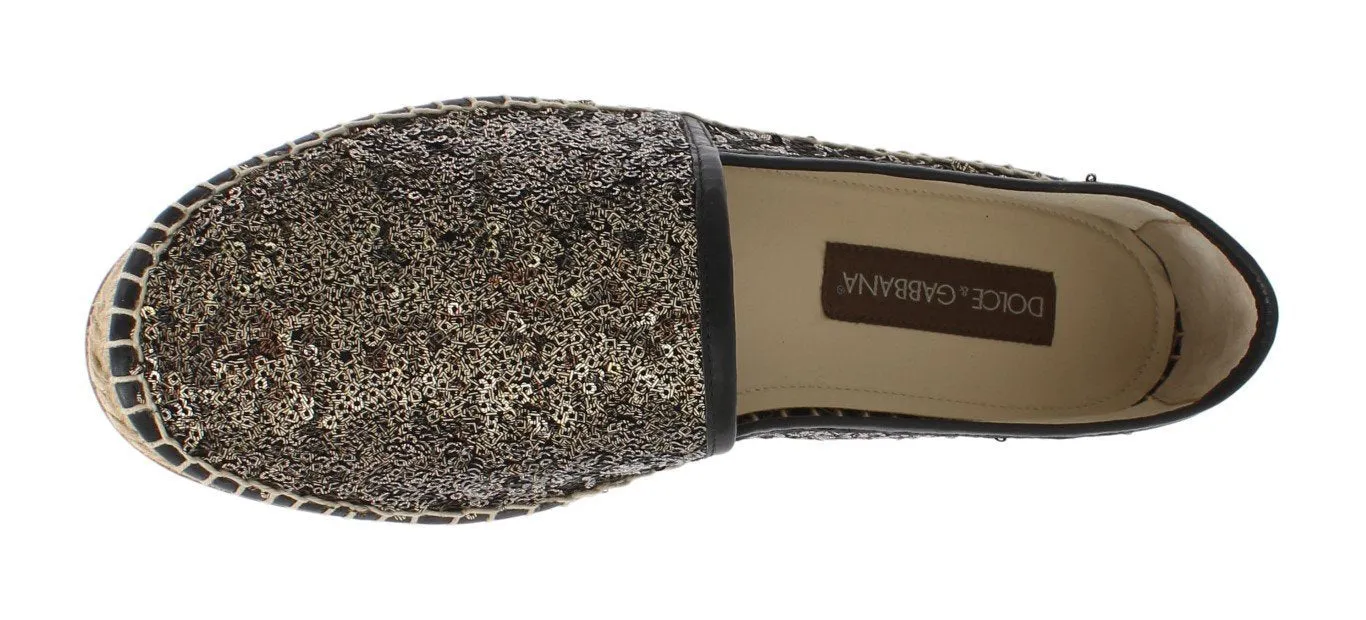 Black Gold Sequined Loafers Espadrilles