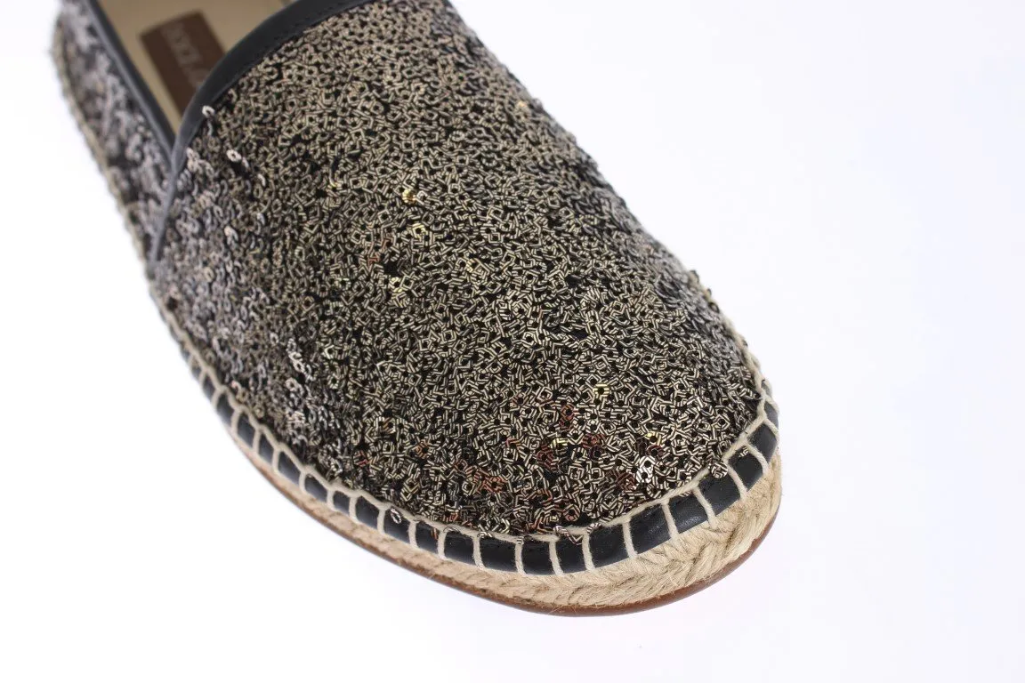 Black Gold Sequined Loafers Espadrilles