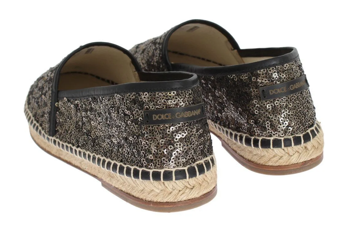 Black Gold Sequined Loafers Espadrilles