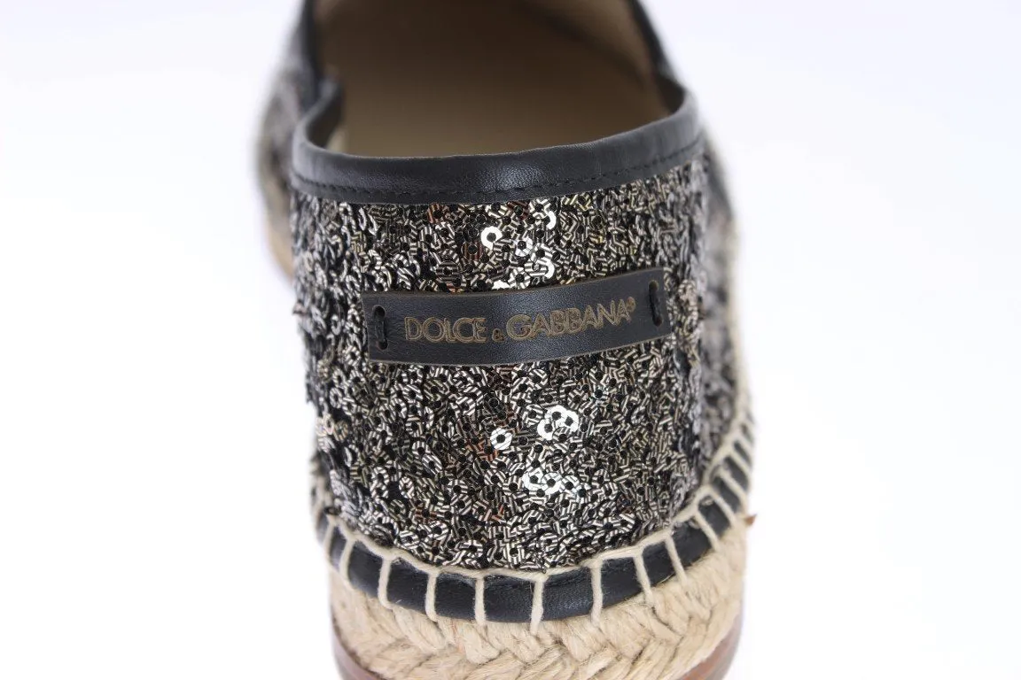Black Gold Sequined Loafers Espadrilles