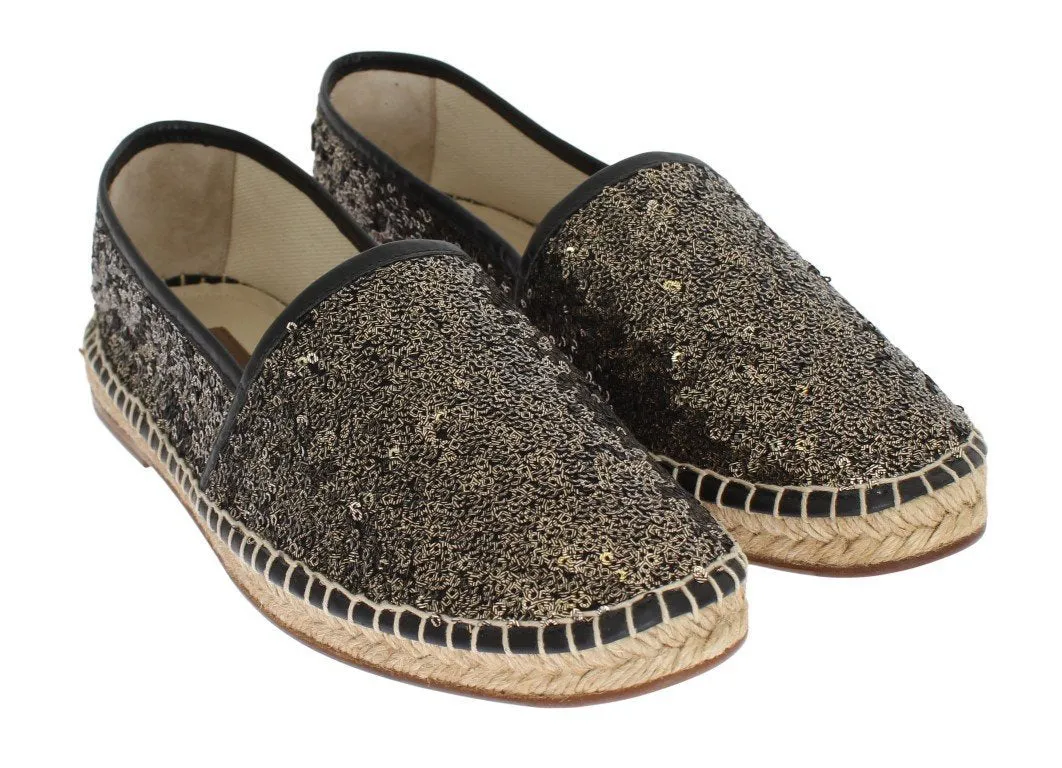 Black Gold Sequined Loafers Espadrilles