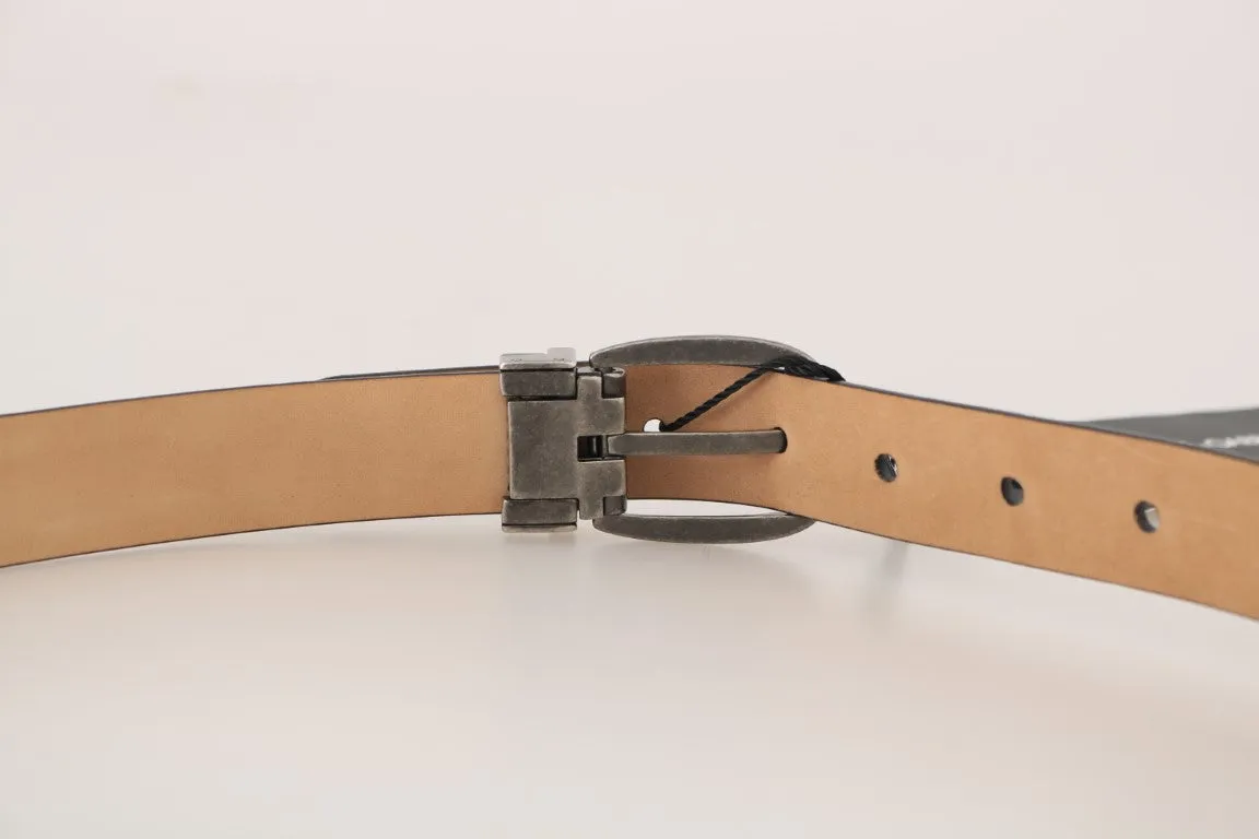 Black Leather Brushed Buckle Mens Belt