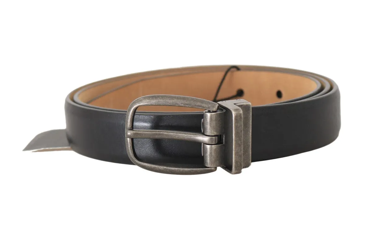 Black Leather Brushed Buckle Mens Belt