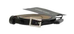 Black Leather Crystal Silver Buckle Belt